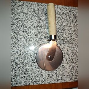 Premium Silver Pizza Cutter with Natural Wood Handle